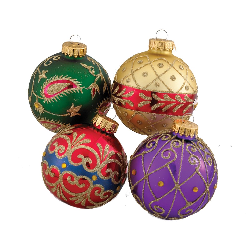 KURT ADLER 65 MILLIMETER IMPERIAL DESIGN DECORATIVE BALLS 4 PIECES - Tree Treasures
