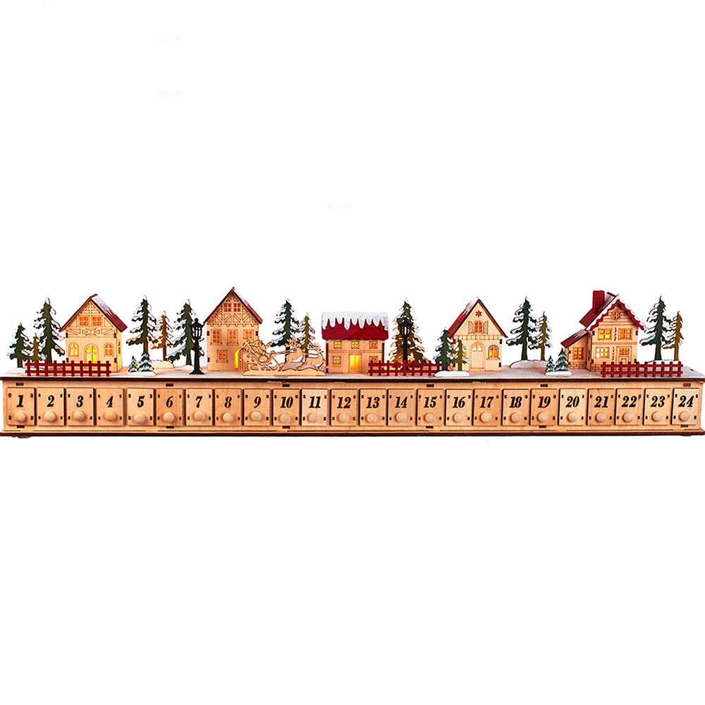 KURT ADLER 6.7" BATTERY OPERATED LIGHTED CHRISTMAS VILLAGE WITH ADVENT CALENDAR - Tree Treasures