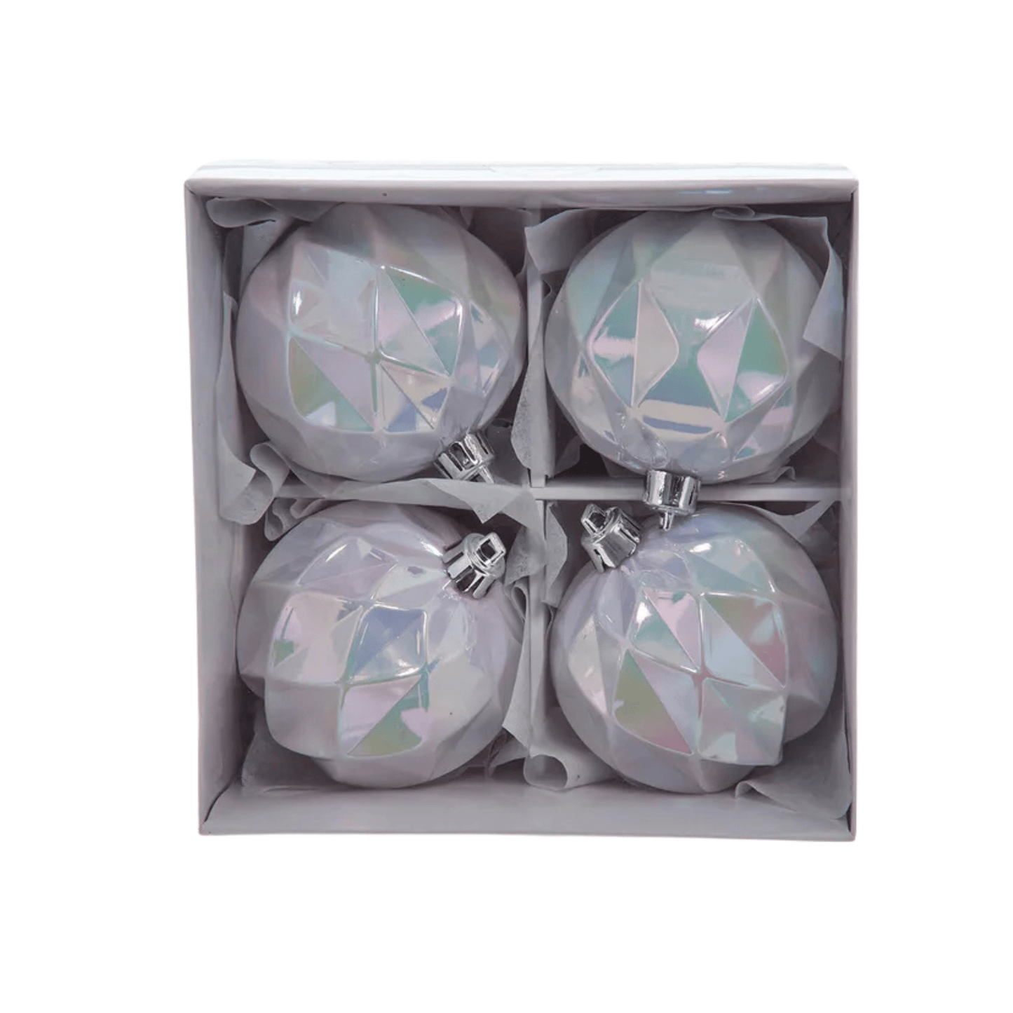 Kurt Adler 80MM Shatterproof Iridescent Concave Diamond Ball Ornaments, 4 - Piece Box – Elegant Shimmering Christmas Tree Decorations - Tree Treasures
