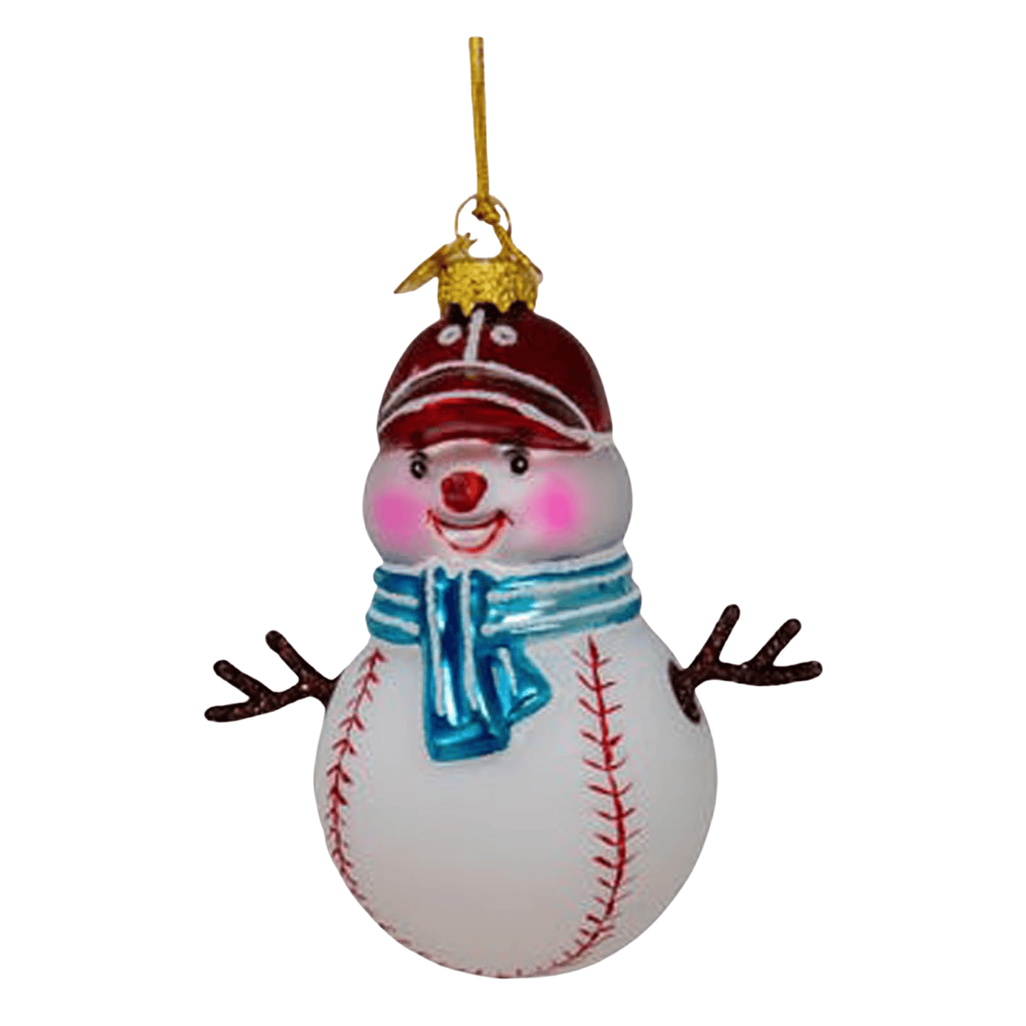 Kurt Adler Baseball Snowman Glass Ornament – 3.5" Winter Sports Christmas Decoration - Tree Treasures