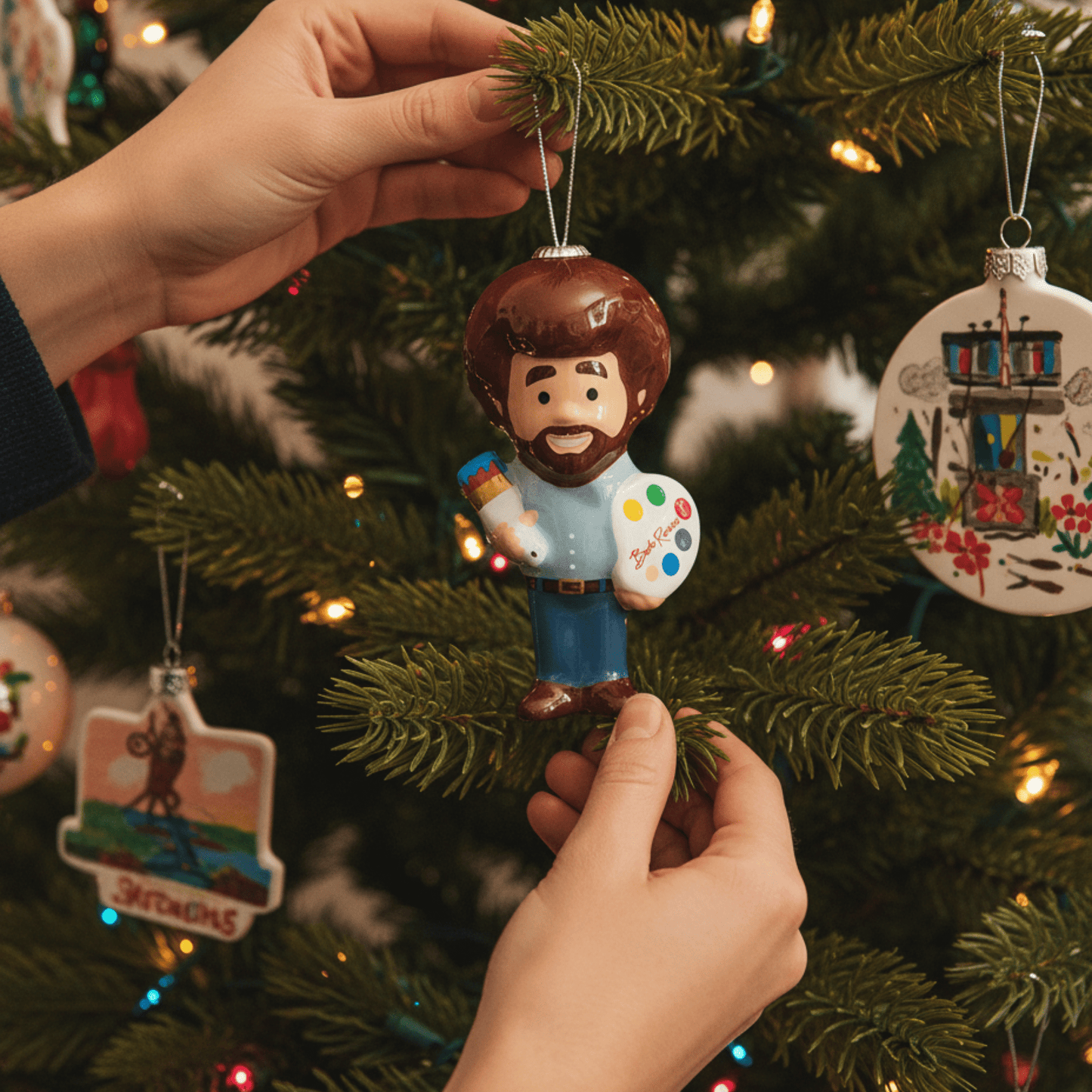 Kurt Adler Bob Ross® with Palette Decoupage Ornament, 3.5 Inches - Tree Treasures