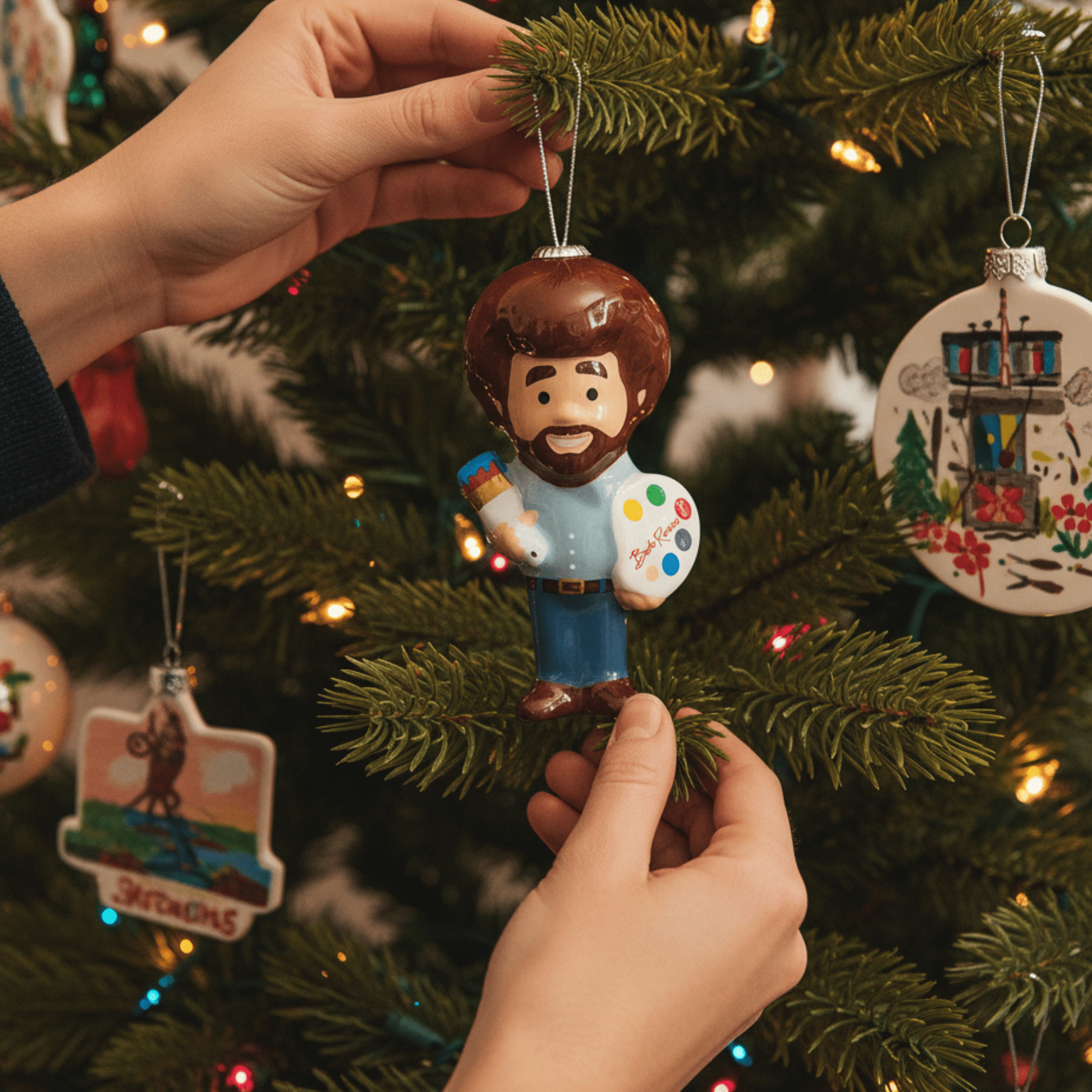 Kurt Adler Bob Ross® with Palette Decoupage Ornament, 3.5 Inches - Tree Treasures