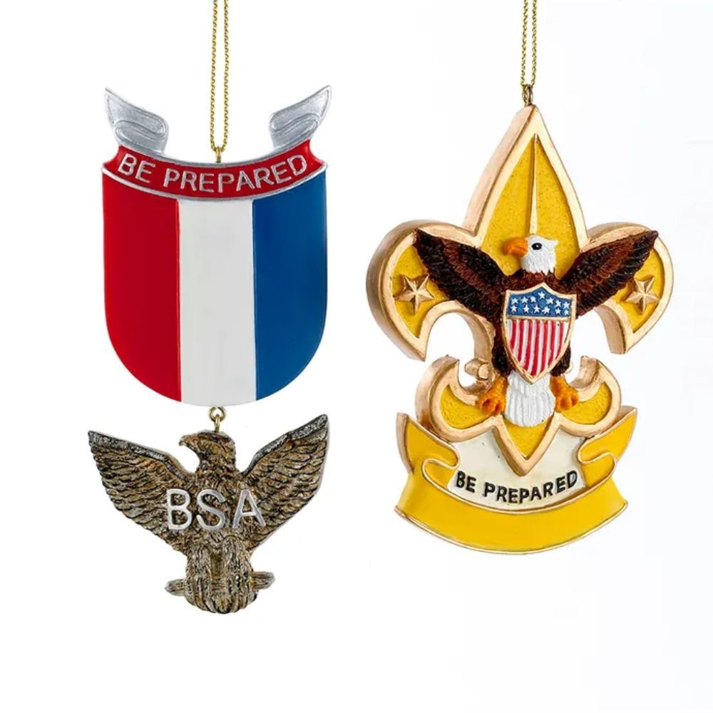 Kurt Adler Boy Scouts Eagle Badge and Fleur De Lis Ornaments, Set of 2, 4 - 4.5inches - Tree Treasures