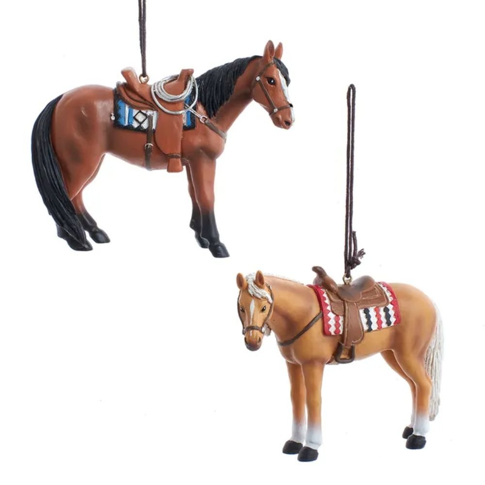 Kurt Adler Brown Horse Ornaments, Set of 2, 4 Inches - Tree Treasures