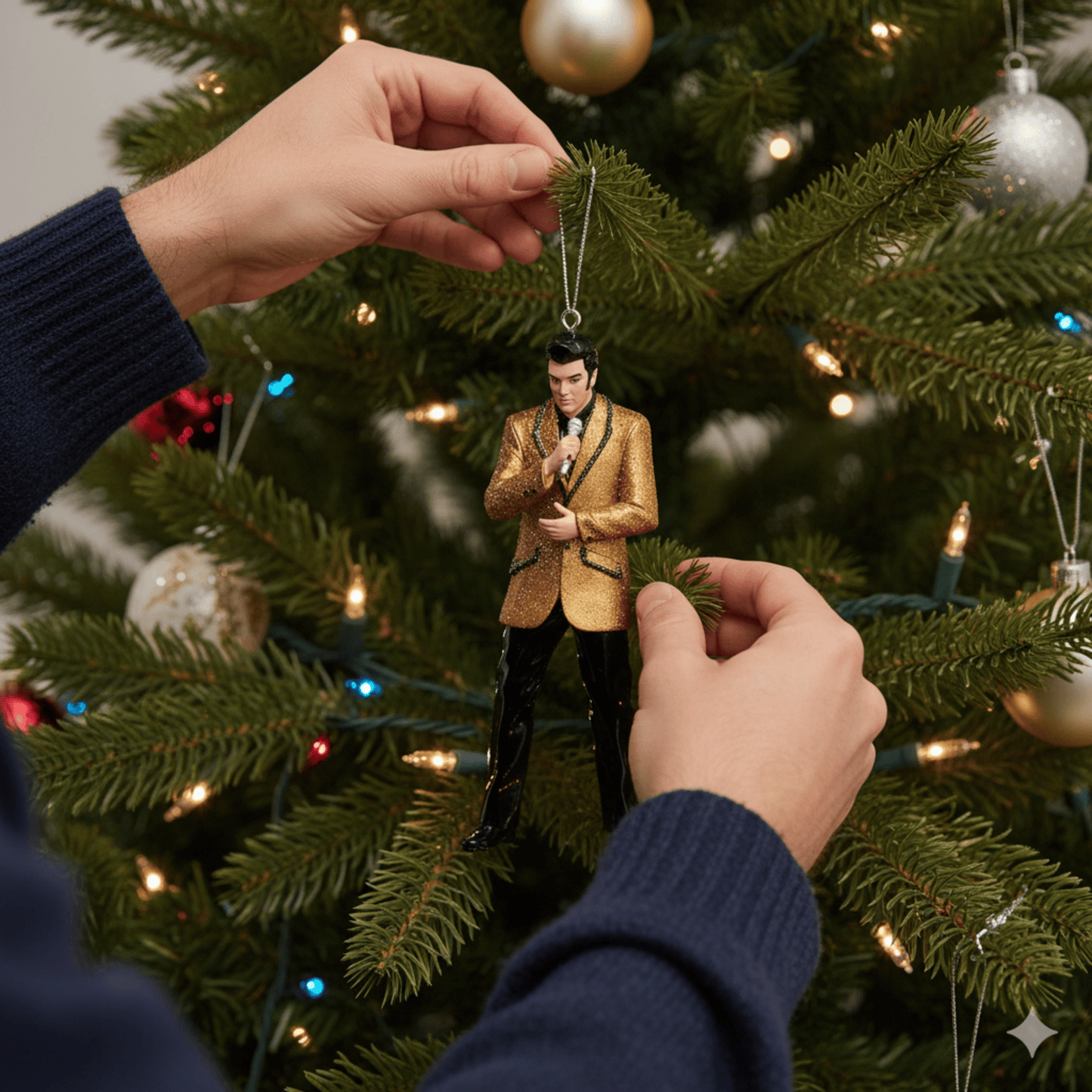 KURT ADLER ELVIS IN GOLD JACKET BLOW MOLD ORNAMENT - Tree Treasures
