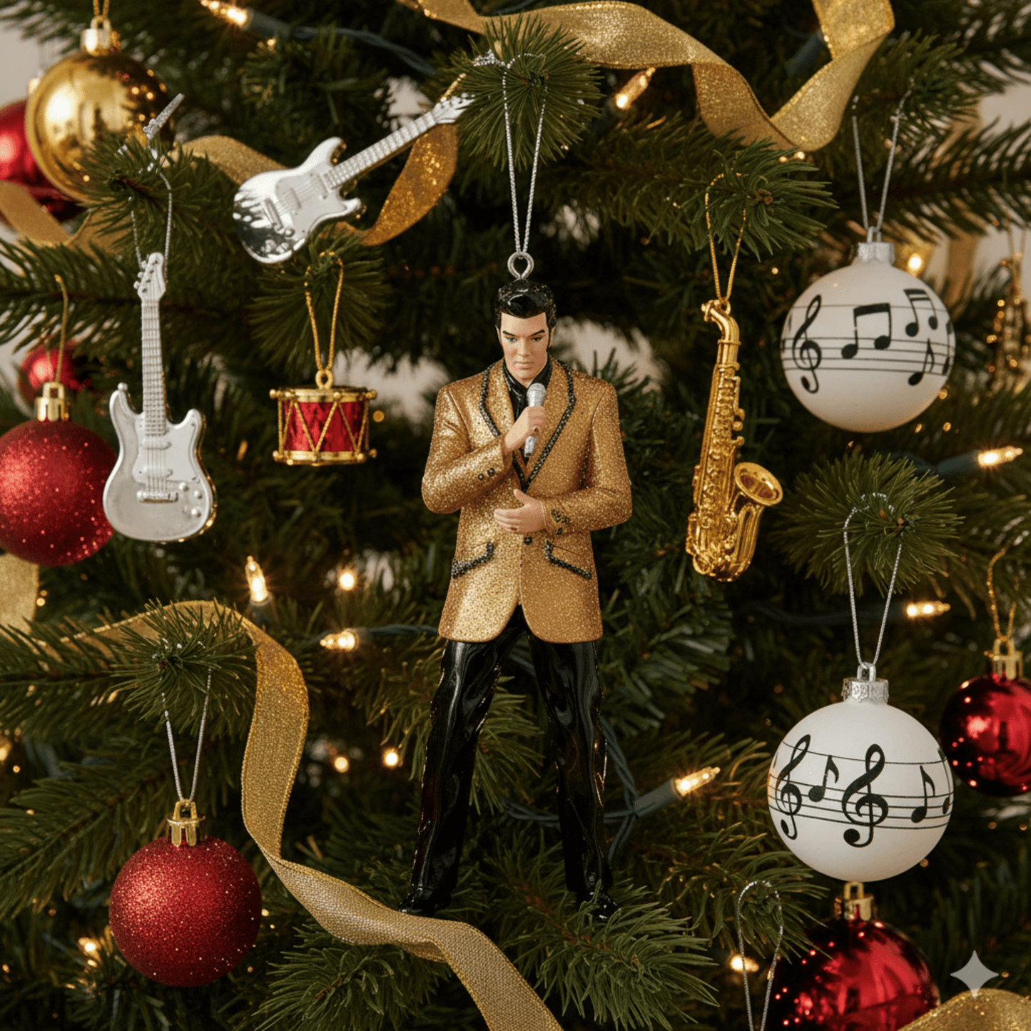 KURT ADLER ELVIS IN GOLD JACKET BLOW MOLD ORNAMENT - Tree Treasures