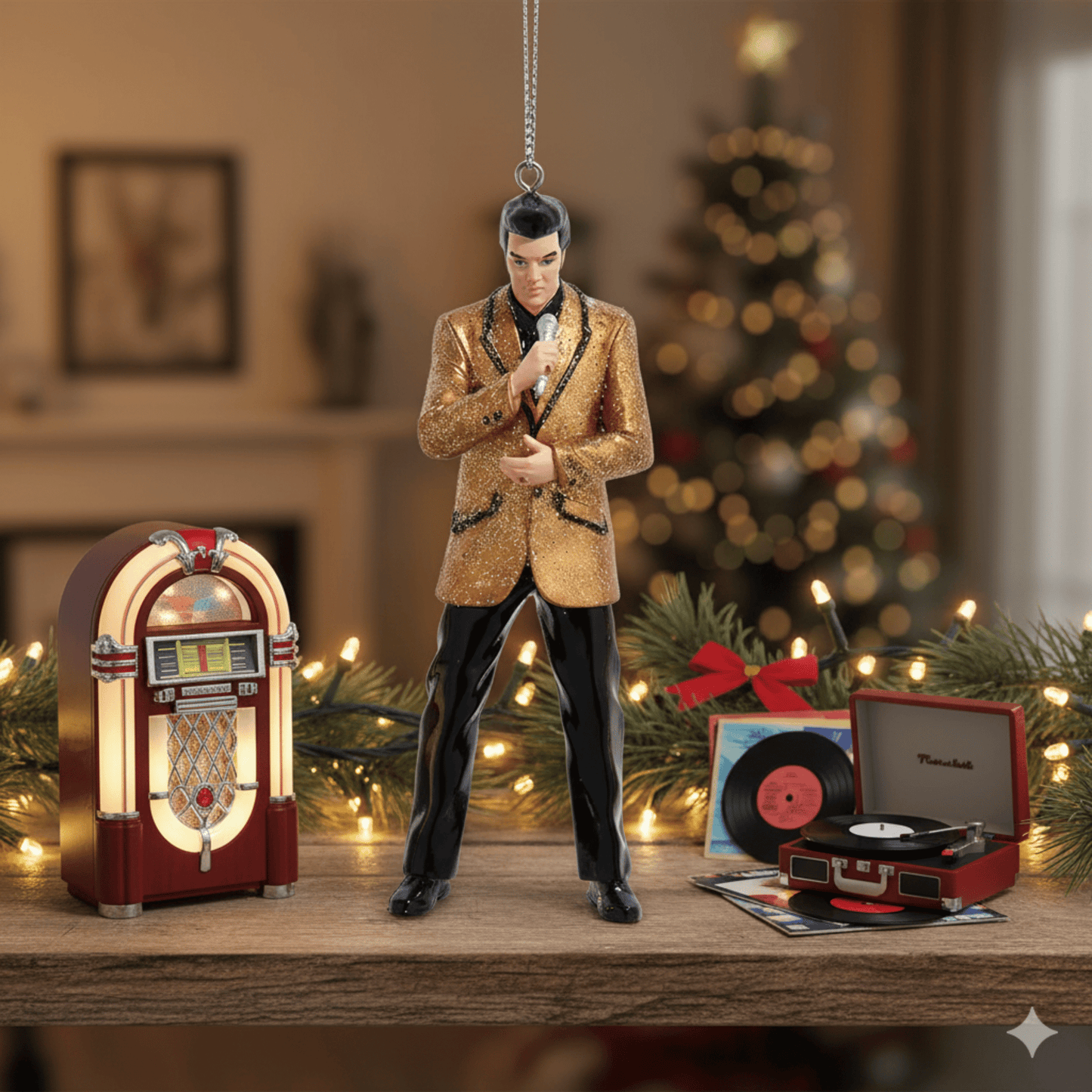 KURT ADLER ELVIS IN GOLD JACKET BLOW MOLD ORNAMENT - Tree Treasures