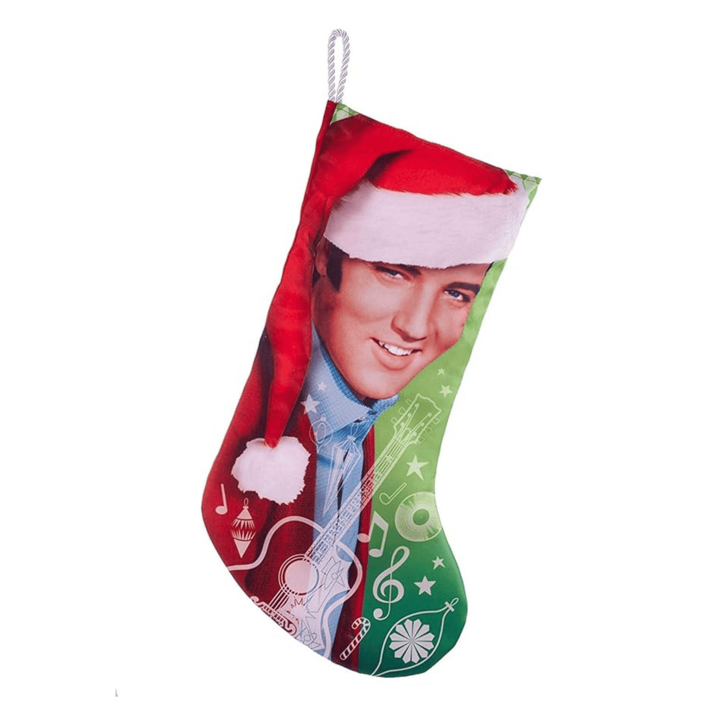 Kurt Adler Elvis Presley with Santa Hat 19" Christmas Stocking – Officially Licensed - Tree Treasures