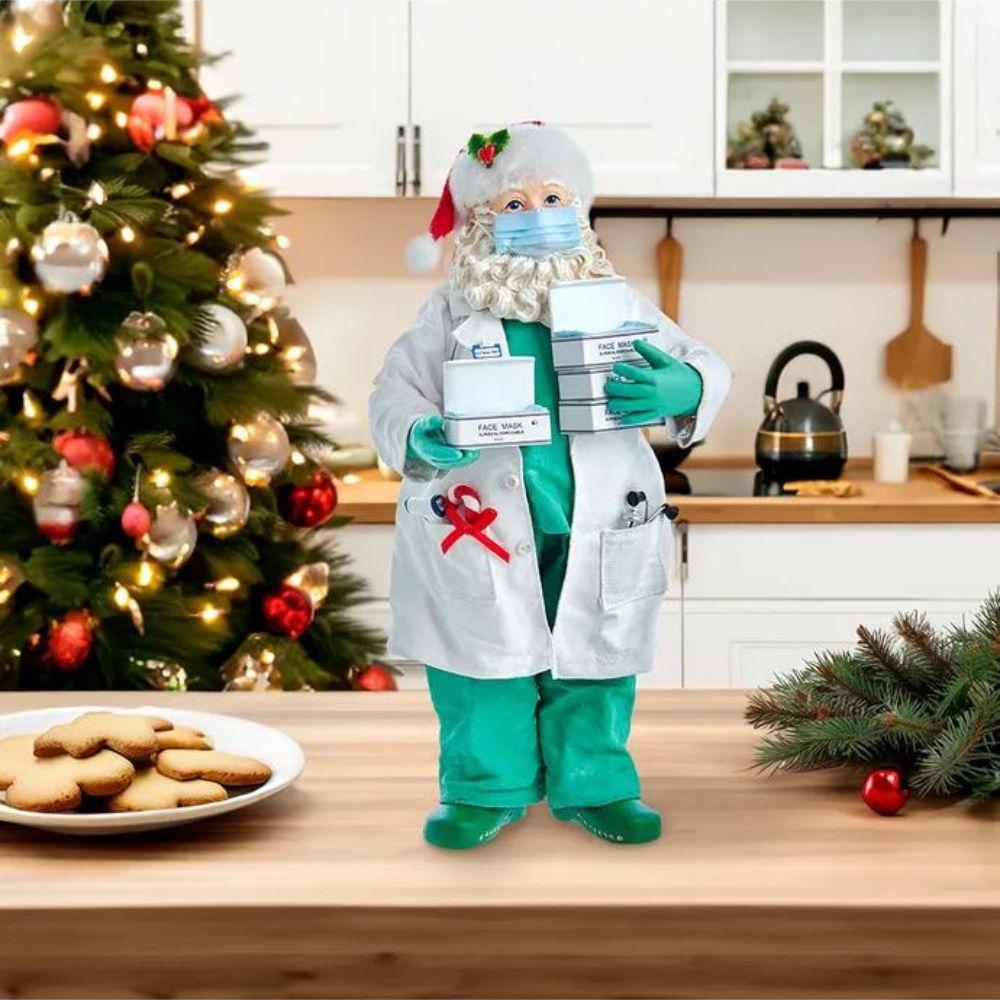Kurt Adler Fabriché™ Doctor Santa Holding Face Masks, 10.5 Inches - Tree Treasures