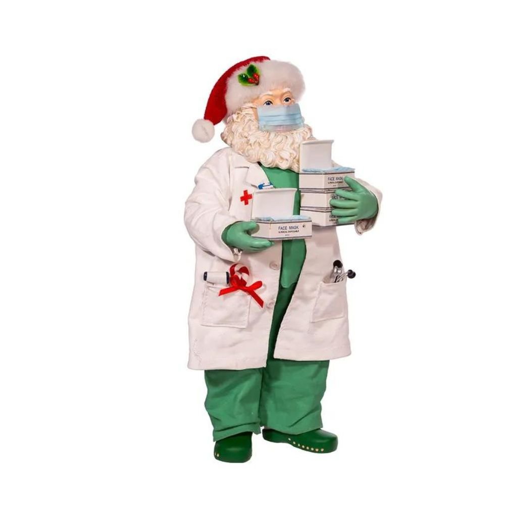 Kurt Adler Fabriché™ Doctor Santa Holding Face Masks, 10.5 Inches - Tree Treasures