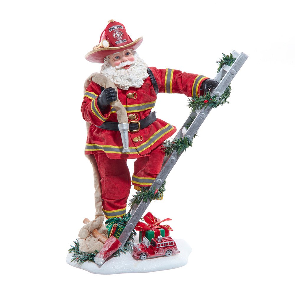 Fireman Santa climbing ladder, heroic 11.5 inch Fabriché Christmas figure