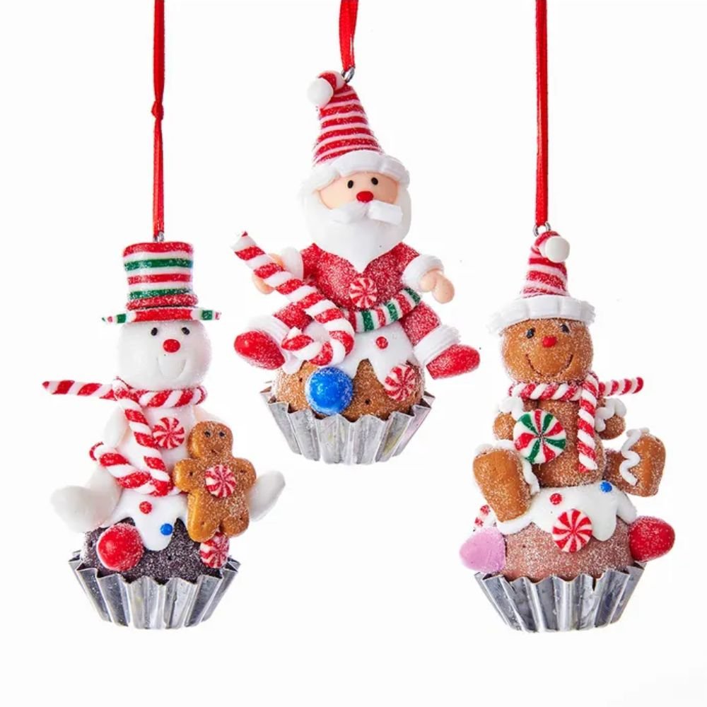 Kurt Adler Gingerbread Cupcake Ornaments, Set of 3, 3.5 Inches - Tree Treasures