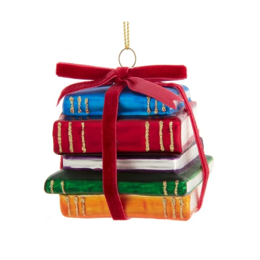 Kurt Adler Glass Book Stack Ornament, 3 - inches - Tree Treasures