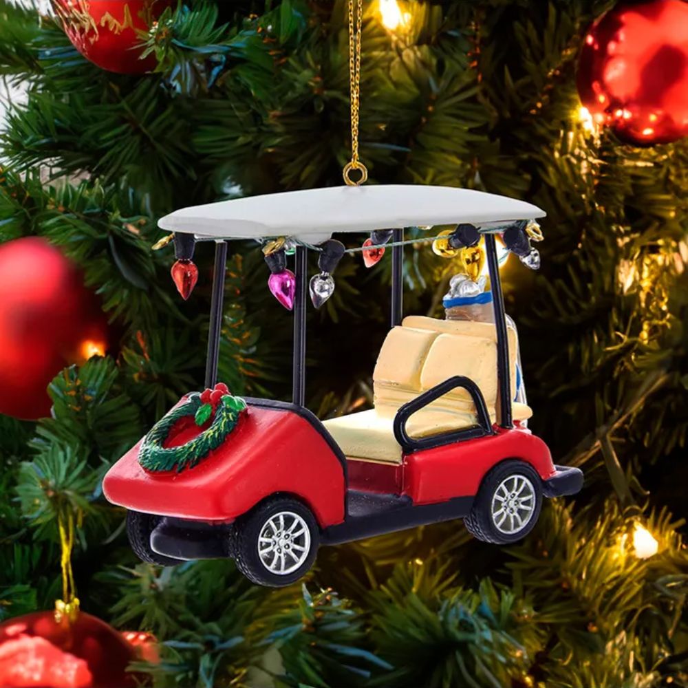 Kurt Adler Golf Cart With Wreath Ornament, 3.5 Inches - Tree Treasures