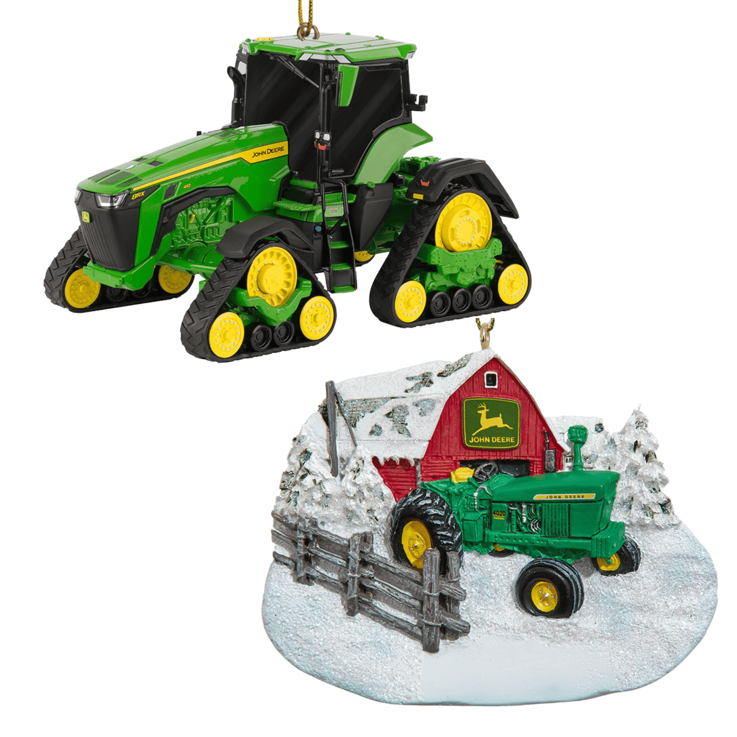 Kurt Adler John Deere™ Ornament Set – Barn With Tractor & 8XR Tractor - Tree Treasures