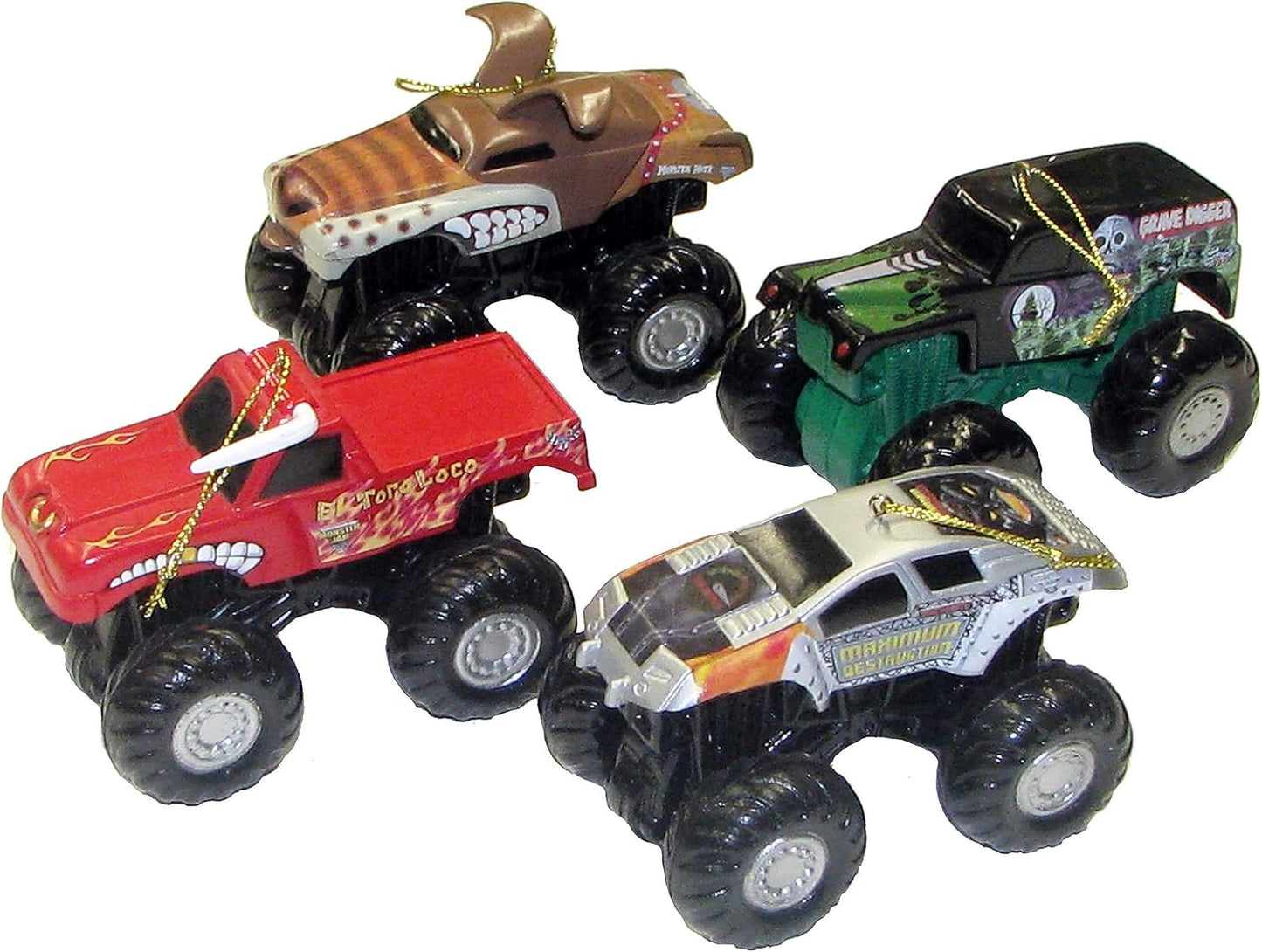 Kurt Adler Monster Jam Truck Ornament Set of 4 – Grave Digger, El Toro Loco, Monster Mutt Rottweiler & Maximum Destruction - Tree Treasures