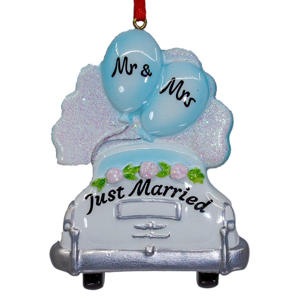 Kurt Adler âMr. and Mrs. Just Marriedâ Wedding Car Ornament for Personalization - Tree Treasures