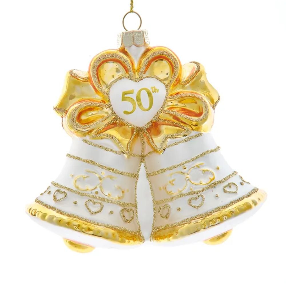 Kurt Adler Noble Gems™ Glass "50th Anniversary" Bell Ornament, 4 Inches - Tree Treasures