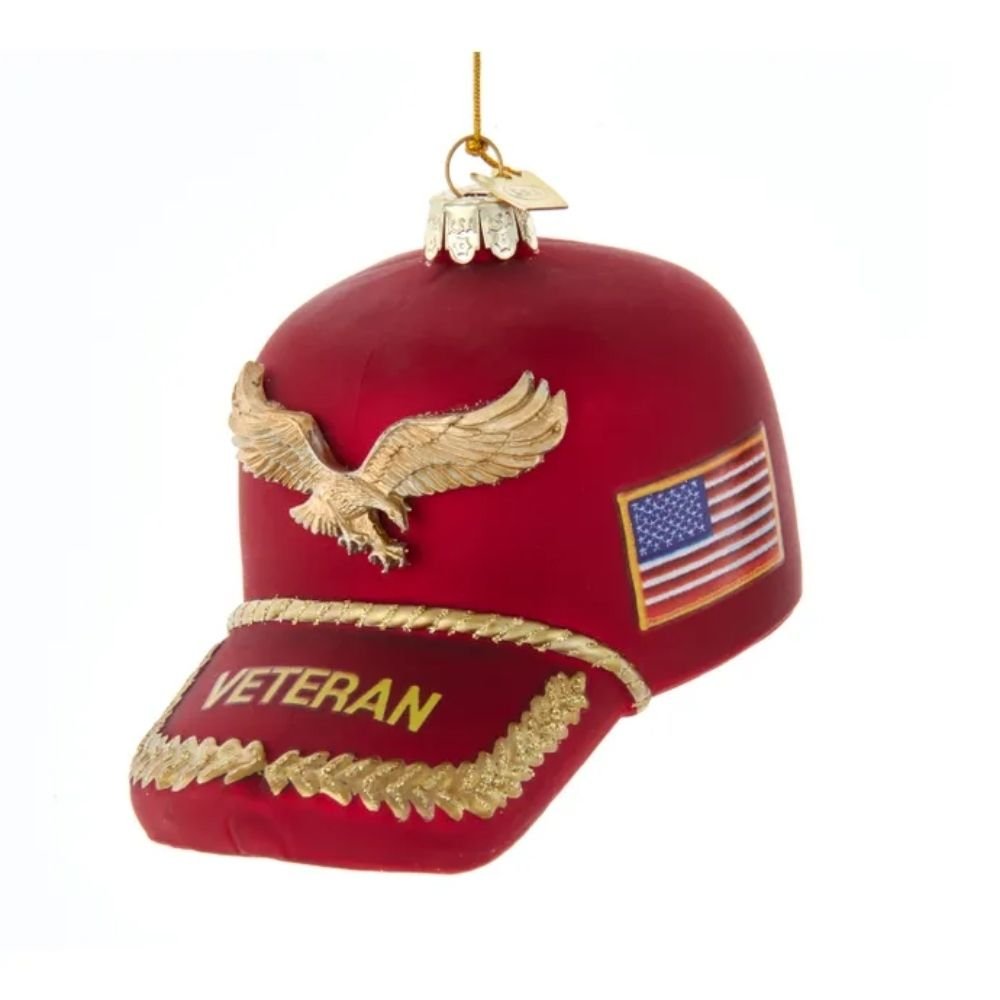 Kurt Adler Noble Gems™ Glass Veteran's Hat Ornament, 4.375 inches - Tree Treasures