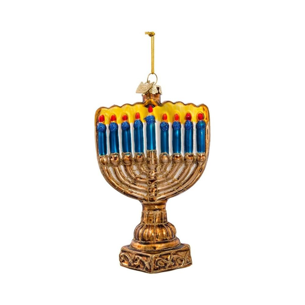 Kurt Adler Noble Gems™ Menorah Glass Ornament, 4.5 Inches - Tree Treasures