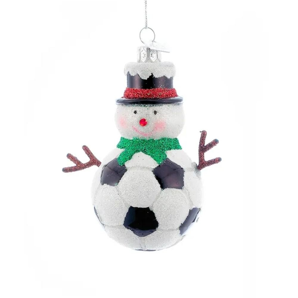 Kurt Adler Noble Gems™ Soccer Snowman Glass Ornament, 3.5 Inches - Tree Treasures