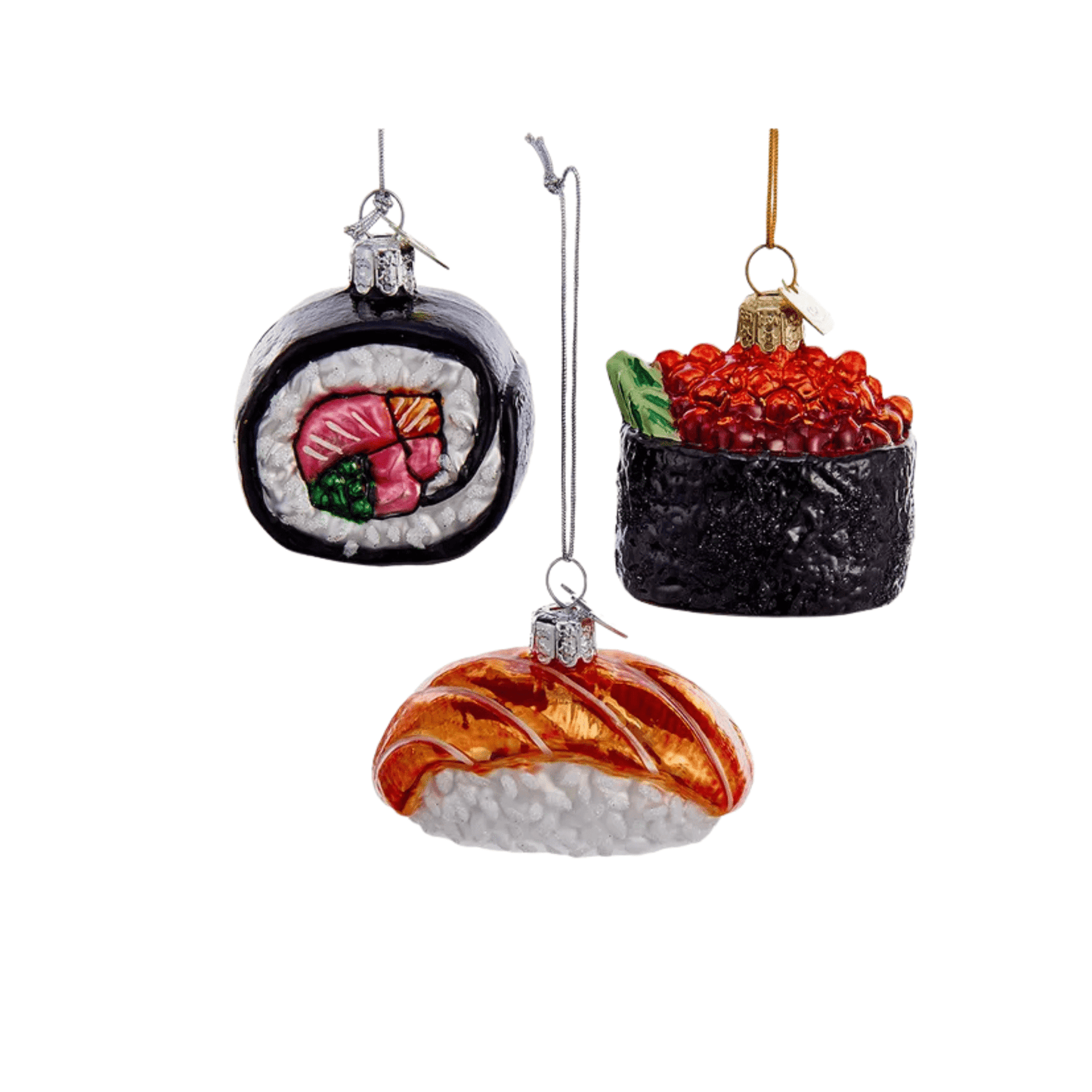 Kurt Adler Noble Gems™ Sushi Glass Ornaments, Set of 3 – Unique Holiday Décor for Sushi Lovers - Tree Treasures