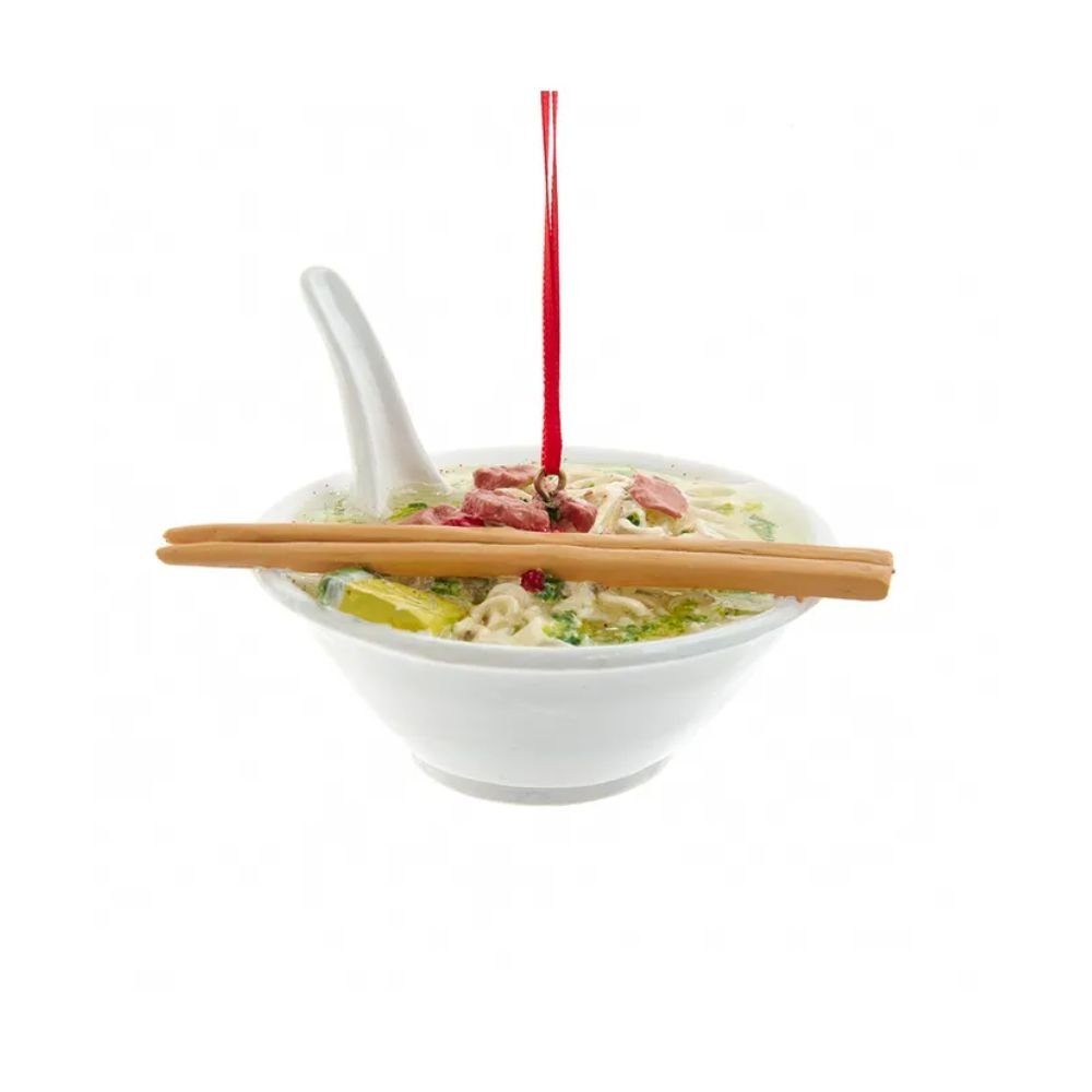 Pho noodle bowl ornament with chopsticks and realistic broth details for foodies