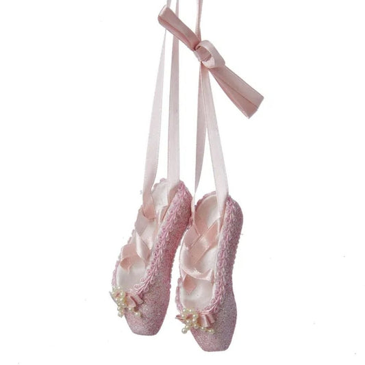 Kurt Adler Pink Glitter Ballet Shoes Ornament, 8 inches - Tree Treasures