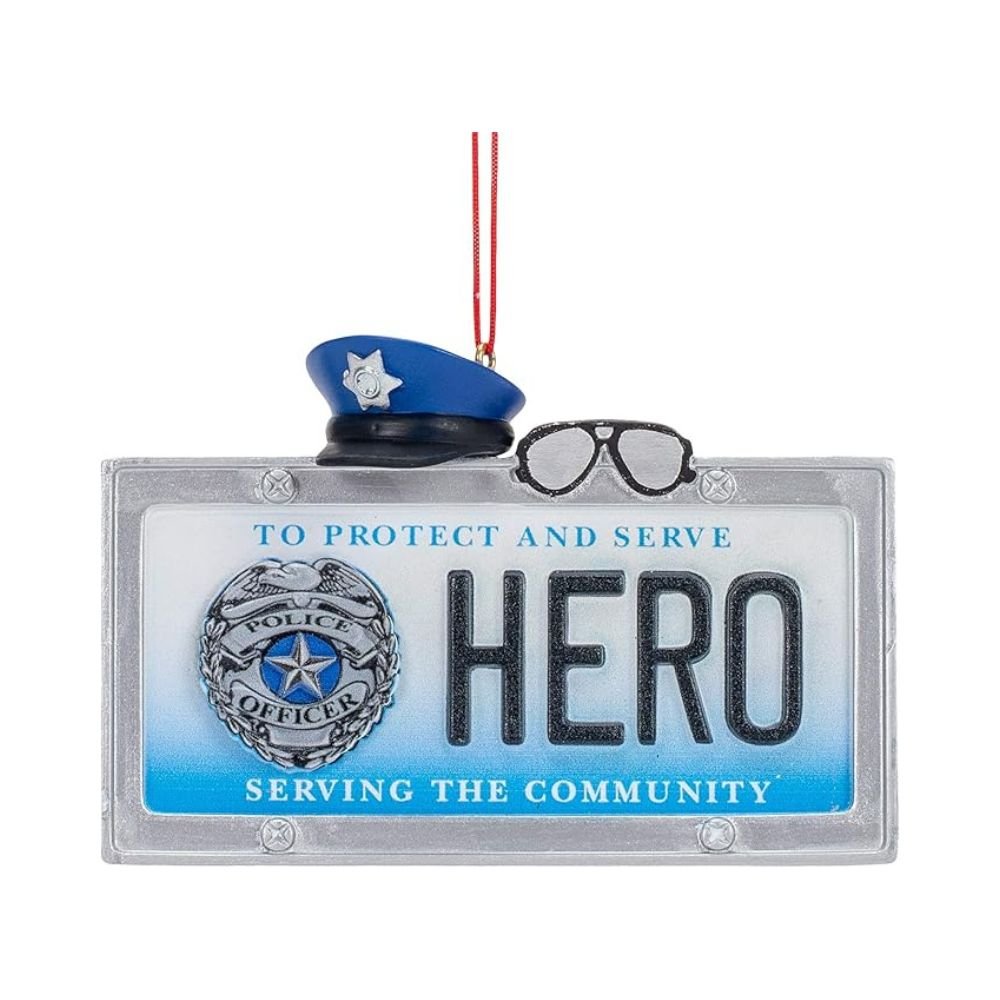 Kurt Adler "Police Hero" License Plate Ornament, 3 Inches - Tree Treasures