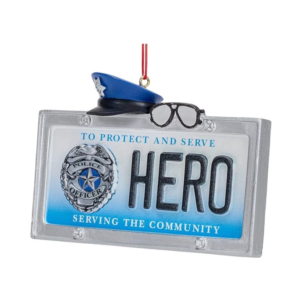 Kurt Adler "Police Hero" License Plate Ornament, 3 Inches - Tree Treasures
