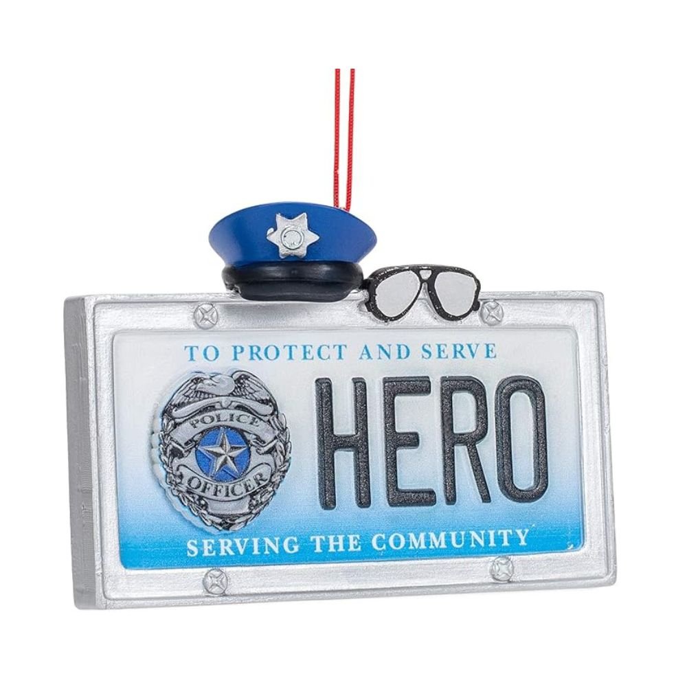 Kurt Adler "Police Hero" License Plate Ornament, 3 Inches - Tree Treasures