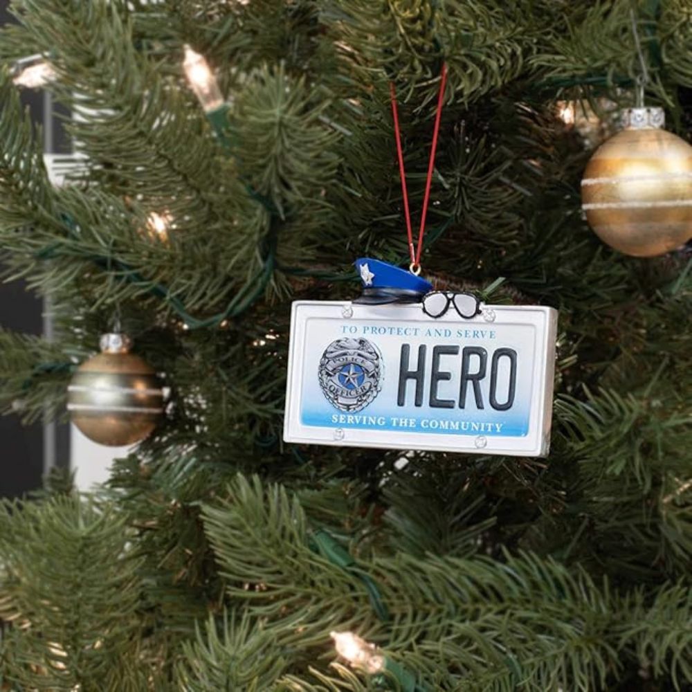 Kurt Adler "Police Hero" License Plate Ornament, 3 Inches - Tree Treasures
