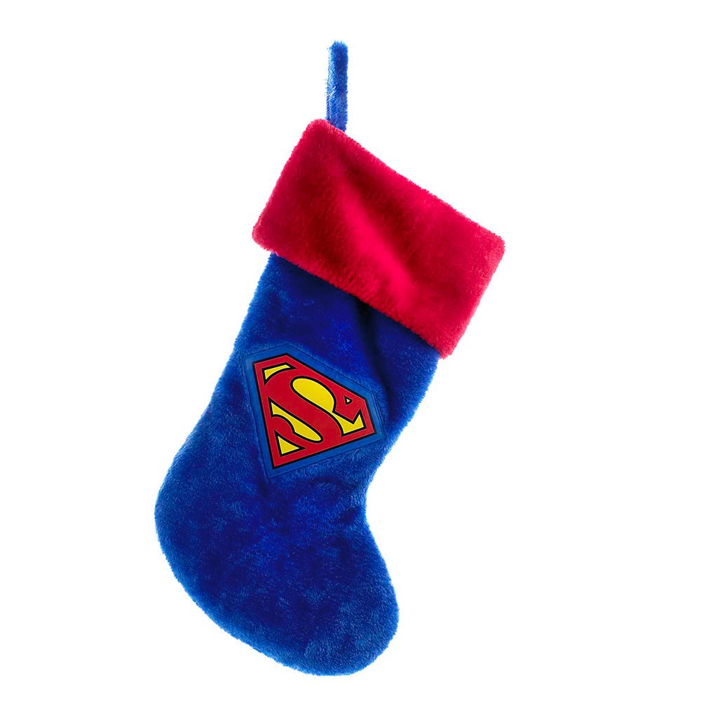 Kurt Adler Superman™ Plush Emblem Stocking – 19" Blue & Red Holiday Decor - Tree Treasures