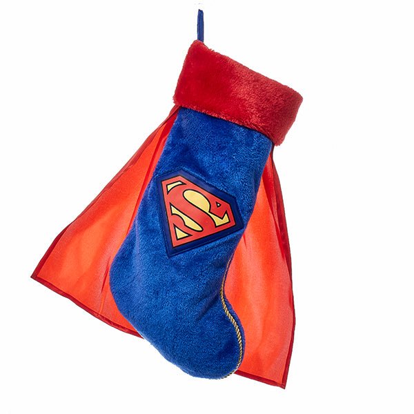 Kurt Adler Superman™ Plush Stocking With Cape – 19" Superhero Christmas Decor - Tree Treasures