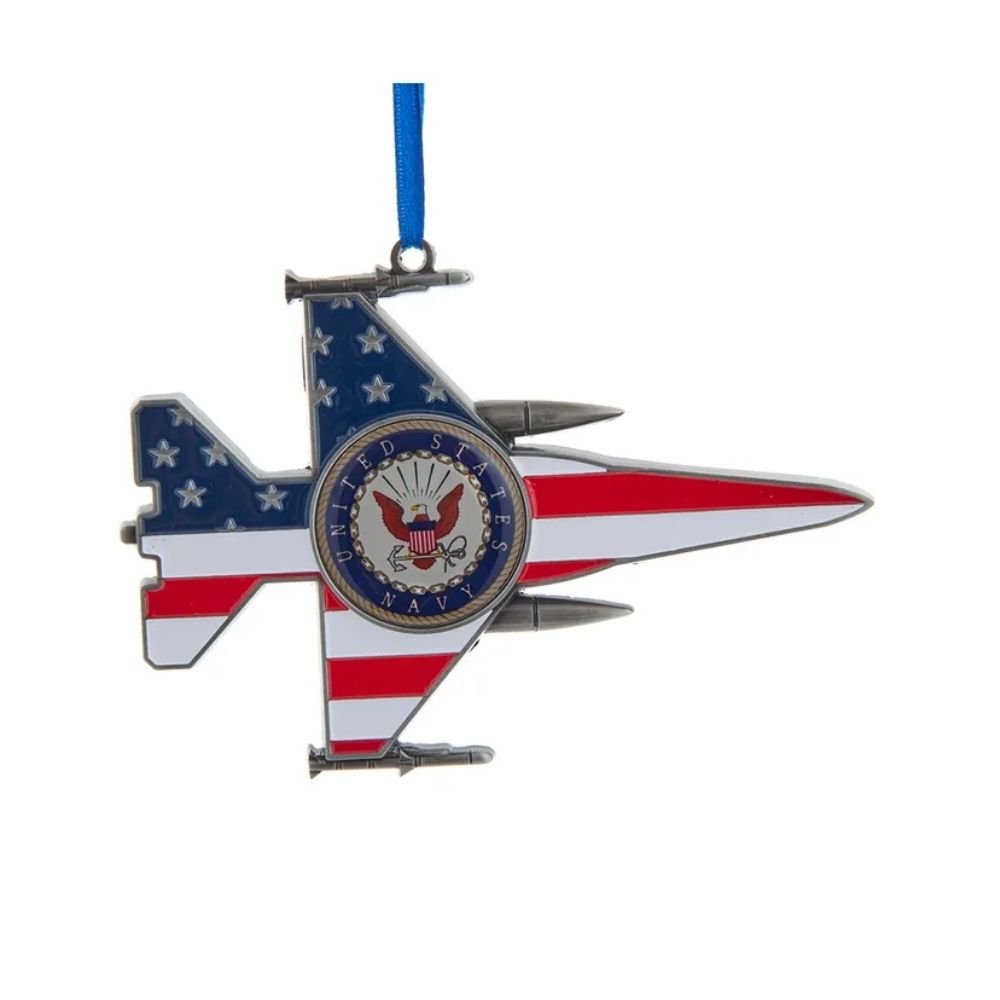 Military-themed Navy jet ornament with precision enamel and sturdy finish