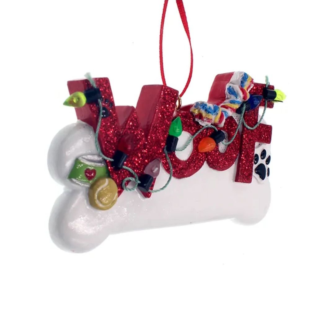Kurt Adler "Woof" Dog Bone Christmas Tree Ornament For Personalization, 2.375 Inches - Tree Treasures