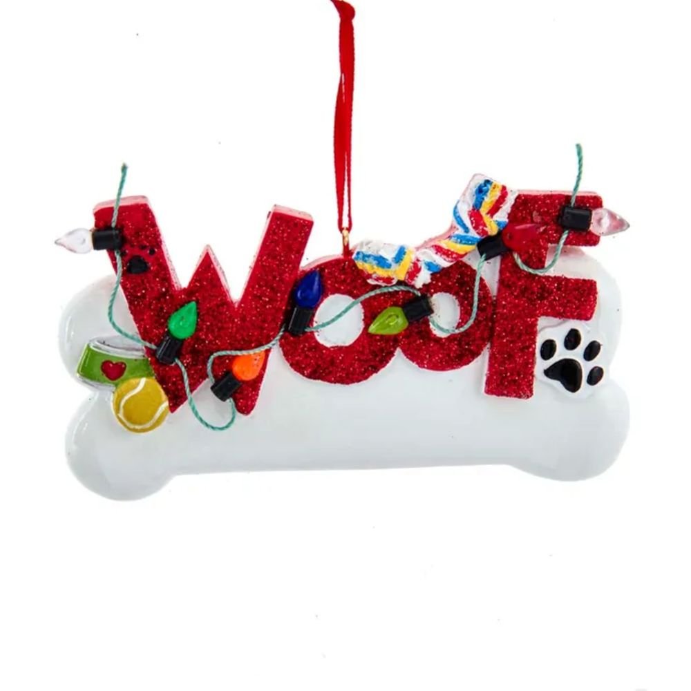 Kurt Adler "Woof" Dog Bone Christmas Tree Ornament For Personalization, 2.375 Inches - Tree Treasures