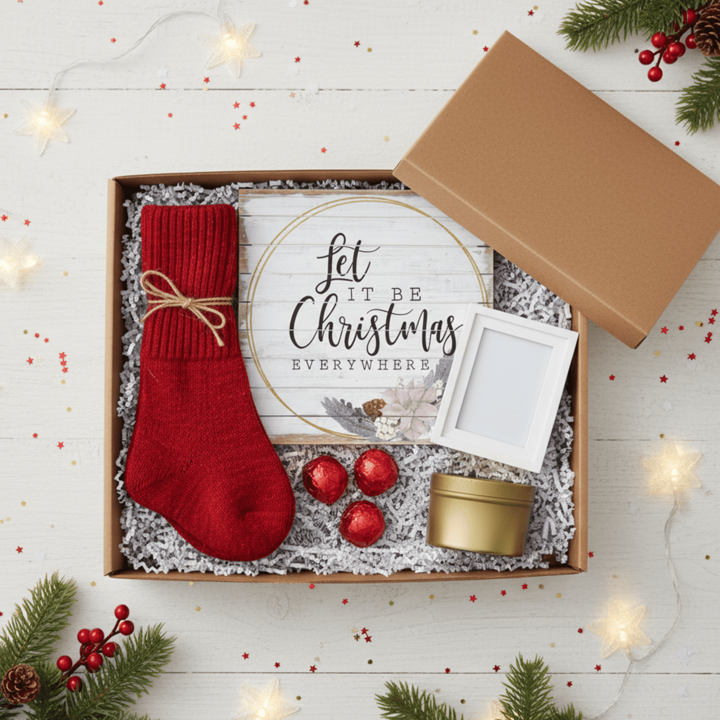 Let It Be Christmas Everywhere Wooden Wall Art – 14" x 14" Rustic Holiday Décor - Tree Treasures