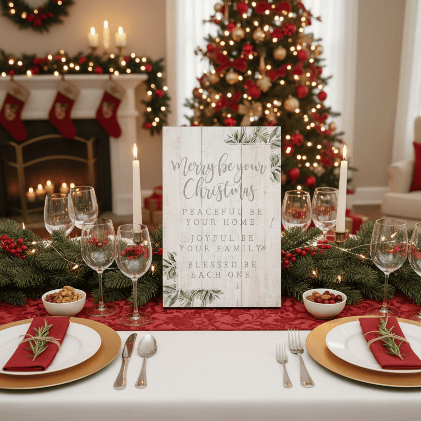 Merry Be Your Christmas Rustic Wooden Wall Art – 16" x 10.75" Rustic Pallet Sign - Tree Treasures