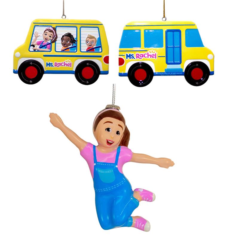 Ms. Rachel™ Ornament 2 - Pack – Bus & Portrait Christmas Set by Kurt Adler - Tree Treasures