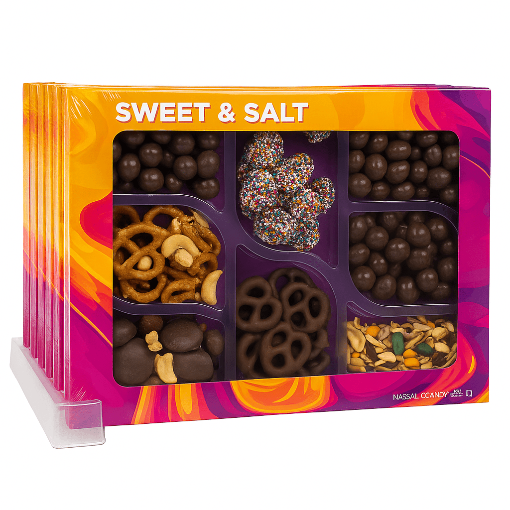 Nassau Candy Sweet & Salty Snacks Charcuterie Board 14.35 oz Box – Assorted Chocolate Covered Treats & Snack Mixes - Tree Treasures