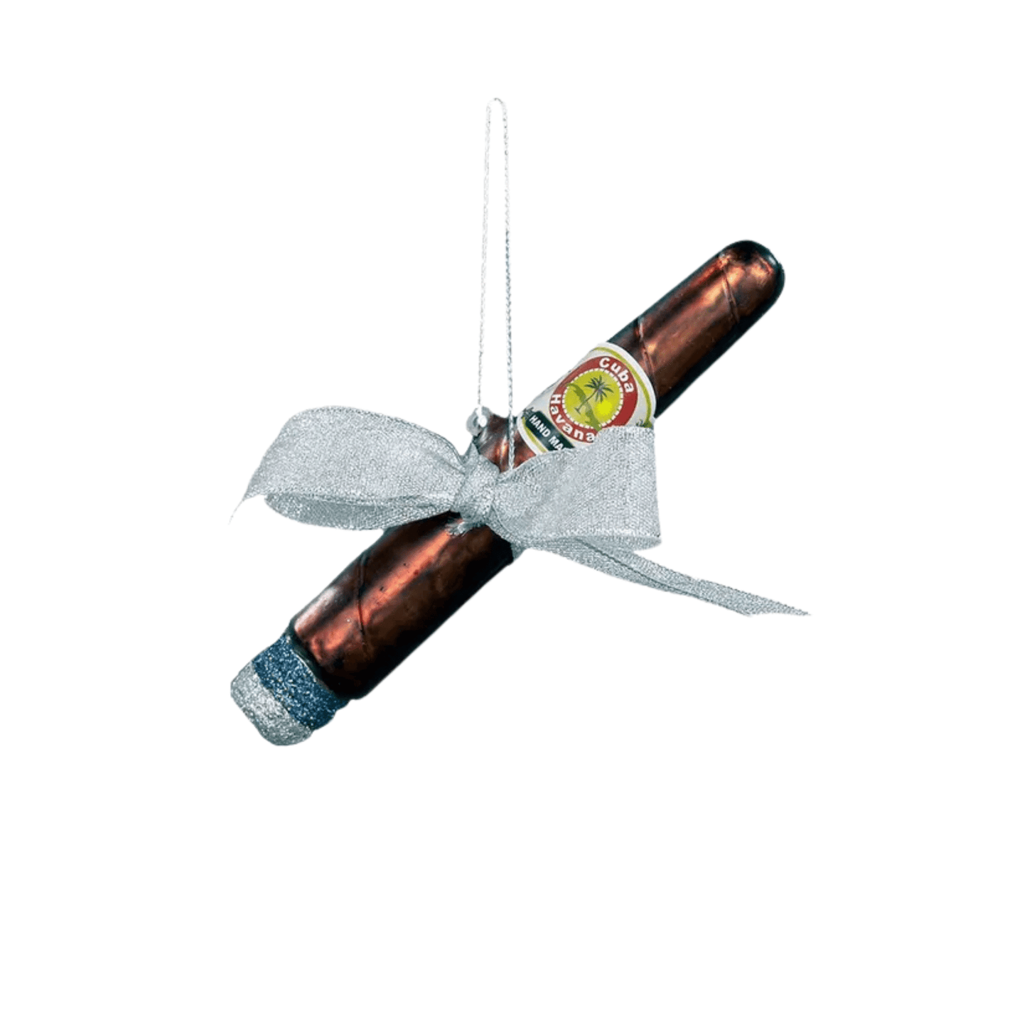 Noble Gems™ Cigar With Bow Glass Ornament – Handcrafted Kurt Adler Holiday Decoration for Cigar Lovers - Tree Treasures