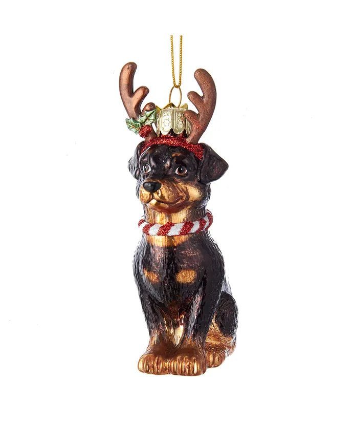 Noble Gems™ Rottweiler With Antlers Glass Ornament - Tree Treasures