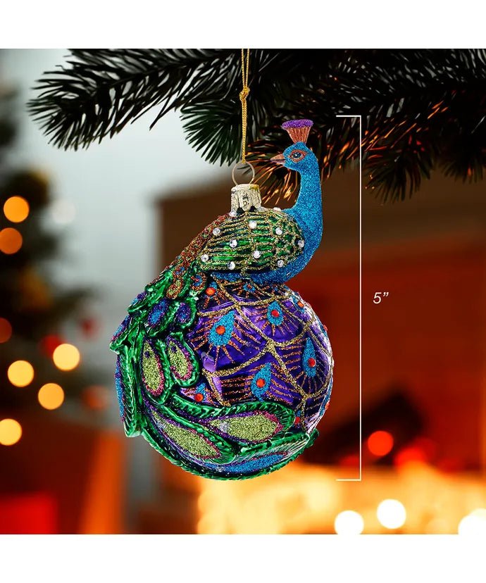 Peacock Glass Ball Ornament – Noble Gems Christmas - Tree Treasures