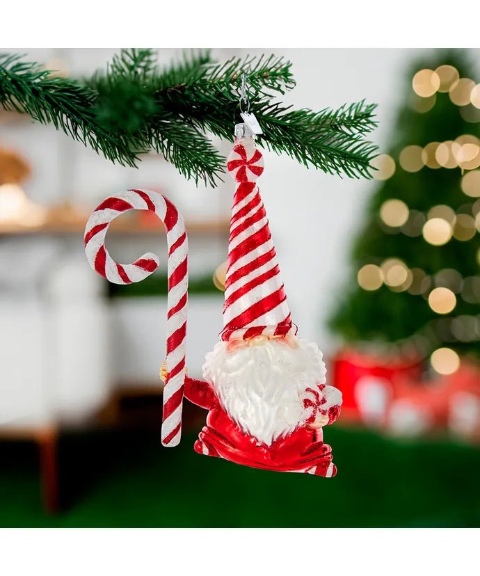Peppermint Gnome Glass Ornament – 5 - Inch Noble Gems - Tree Treasures