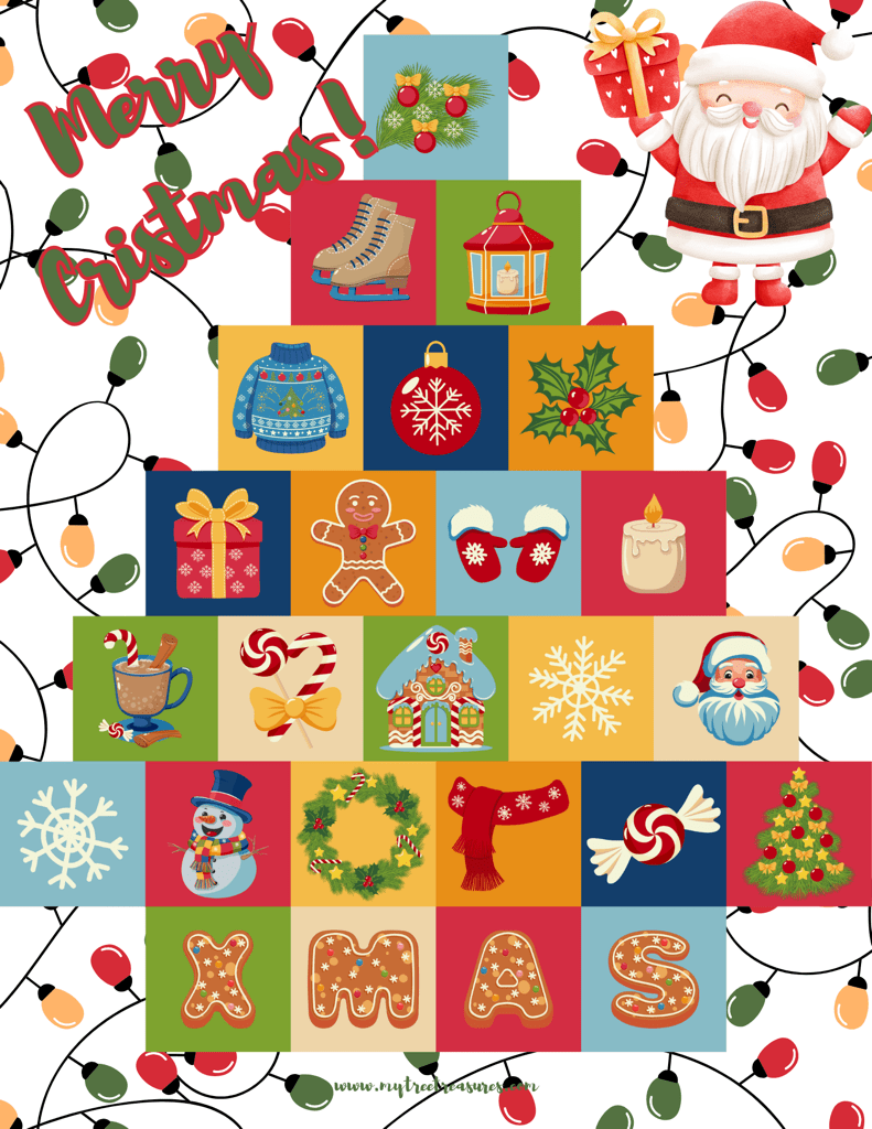 Printable Christmas Tree Advent Calendar – 25 - Day Holiday Countdown - Tree Treasures
