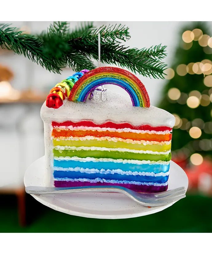 Rainbow Cake Slice Glass Ornament – 4.5 - Inch Noble Gems - Tree Treasures