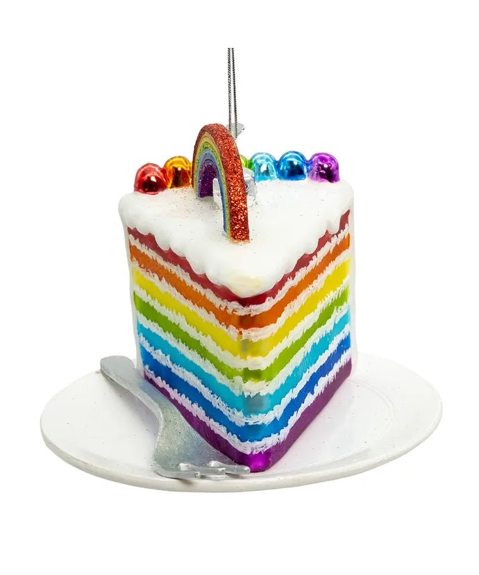 Rainbow Cake Slice Glass Ornament – 4.5 - Inch Noble Gems - Tree Treasures