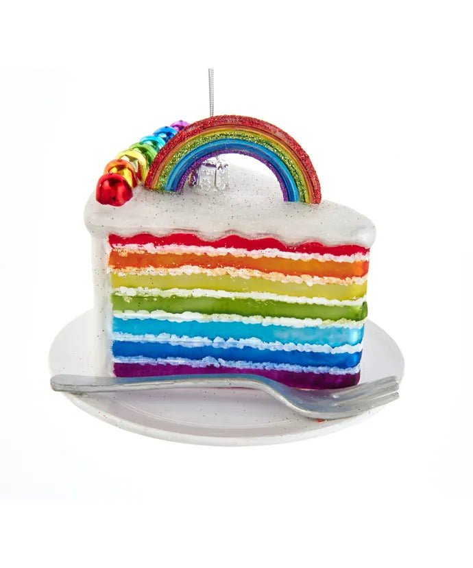 Rainbow Cake Slice Glass Ornament – 4.5 - Inch Noble Gems - Tree Treasures