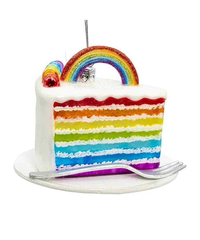 Rainbow Cake Slice Glass Ornament – 4.5 - Inch Noble Gems - Tree Treasures